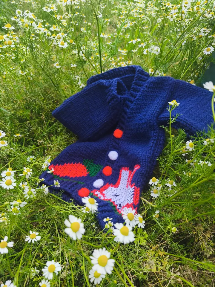 Adorable Baby Cardigan with Hand-Knitted Buttons and Cute Embroidery