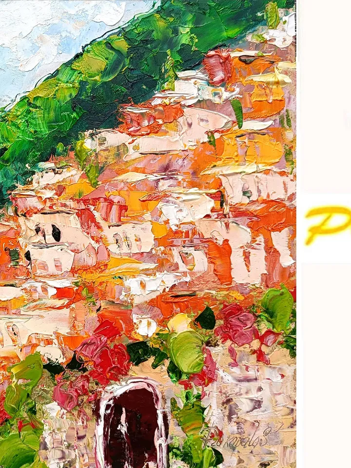 Positano Painting Italy Original Art Impasto Painting Cityscape Travel Artwork Lemon Wall Art 10x8 by ArtProkopaloSv