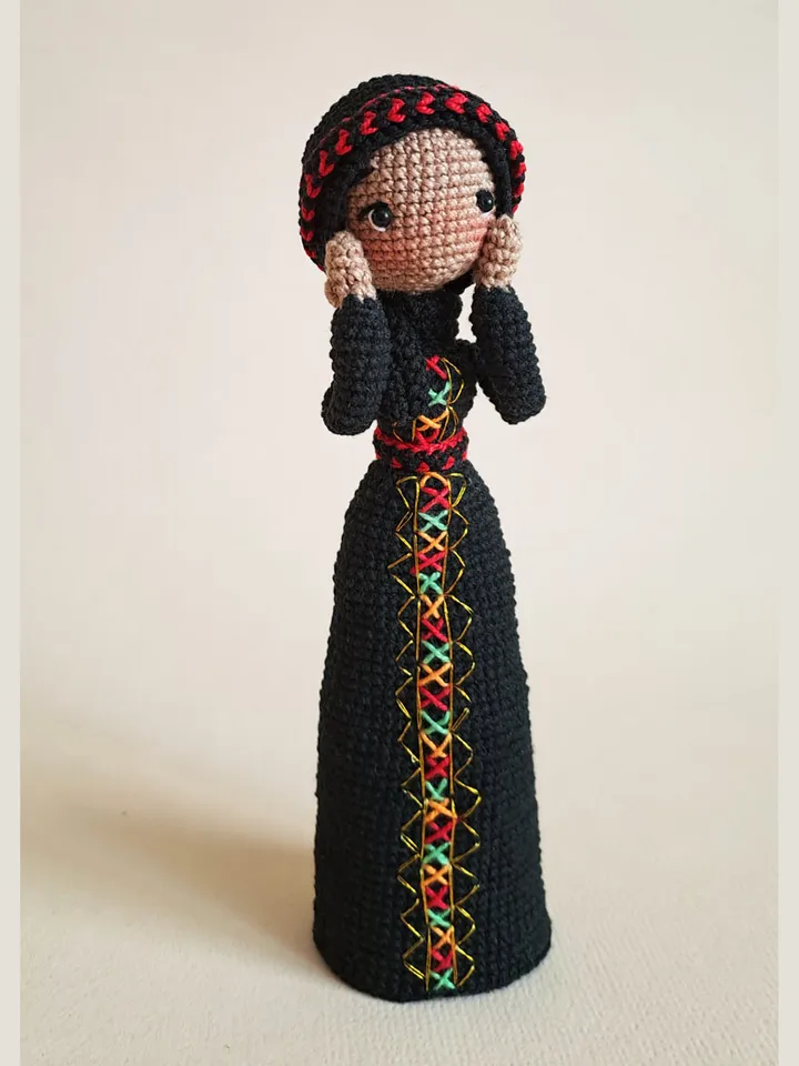 Crochet Islamic Doll in Hijab, Muslim Girl, Palestinian doll in national costume