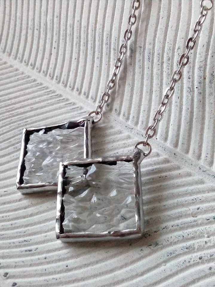 Simple stained glass clear earrings, cute squar geomentic earrings