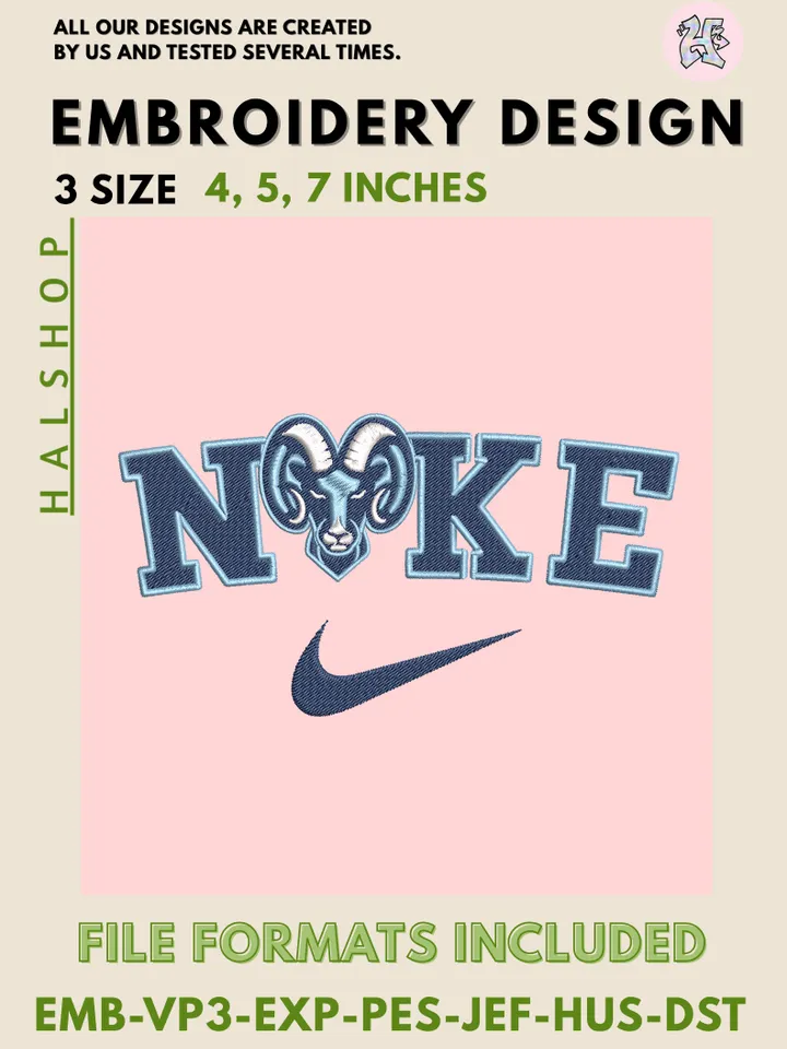 NCAA Rhode Island Rams Nike Logo Embroidery Files | Machine Embroidery Design | 3 Sizes, 6 Formats | NCAA Teams