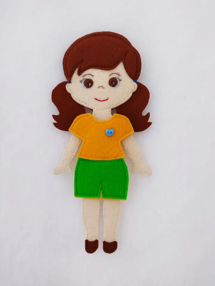 Felt doll pattern and 8 sets of clothes, Felt dress up doll pattern, Felt Pattern pdf for girl