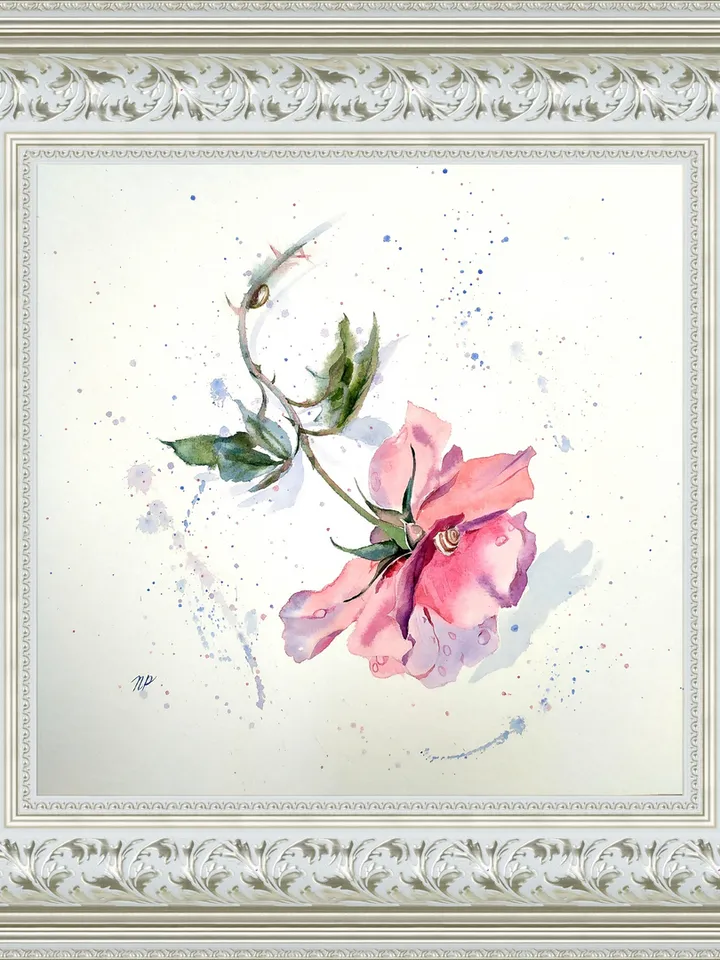 Rose Painting Floral original art 12 by 12 Red Flower watercolor square wall art Rose aquarelle by Natalia Plotnikova