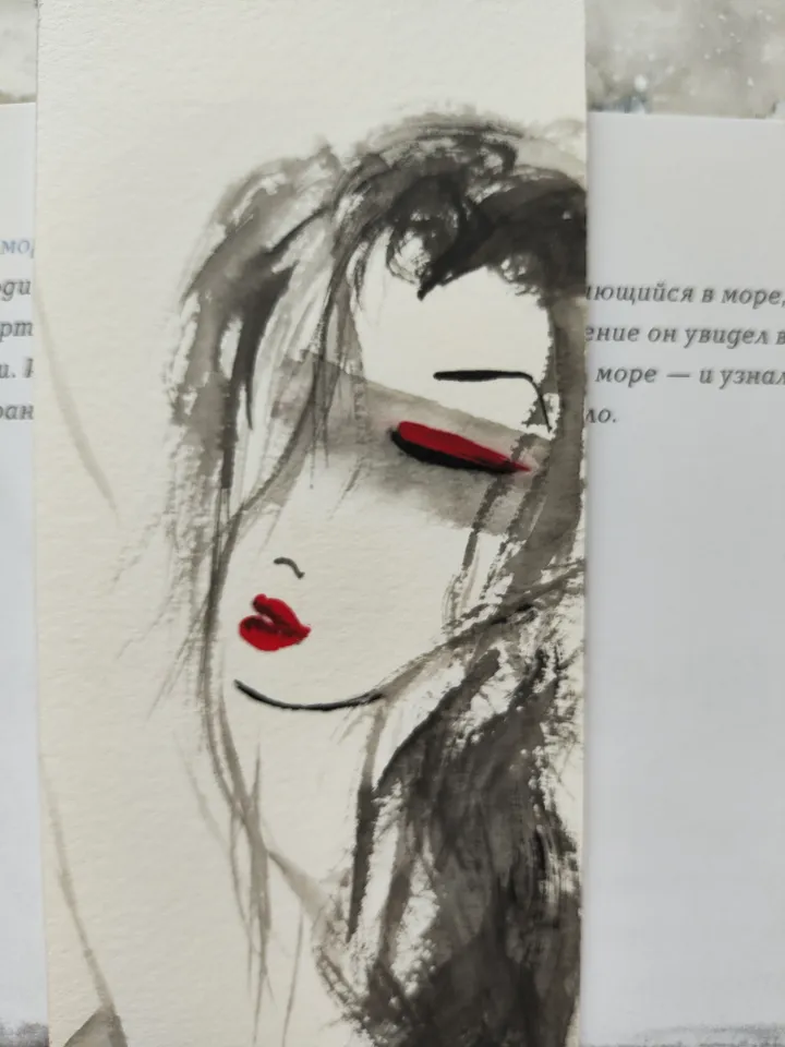 Handpainted bookmark.Original art.Nude girl