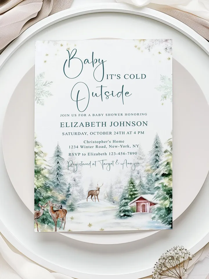 Winter Baby Shower Invitation. Baby Its Cold Outside. Gender Neutral Baby Shower Invitation. Editable Winter Baby Shower Invitation - i130