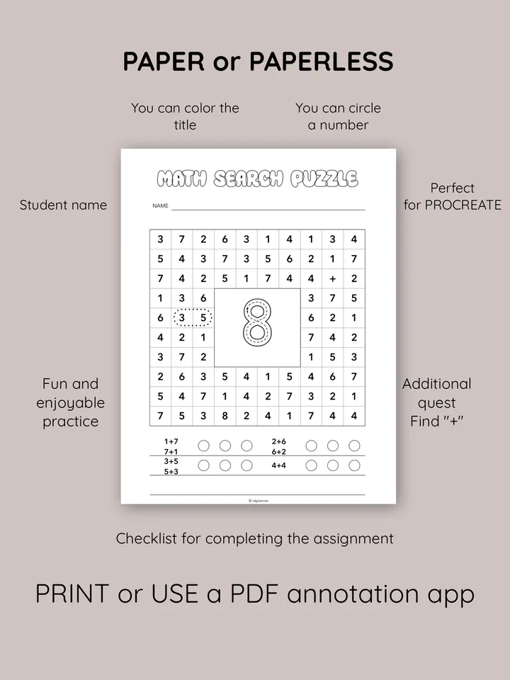 Fun Math Search Puzzle for Kids. Classroom math games. Homeschooling math tools. Math search activity. Number puzzle for kids. Focus and attention game. Printable math games.