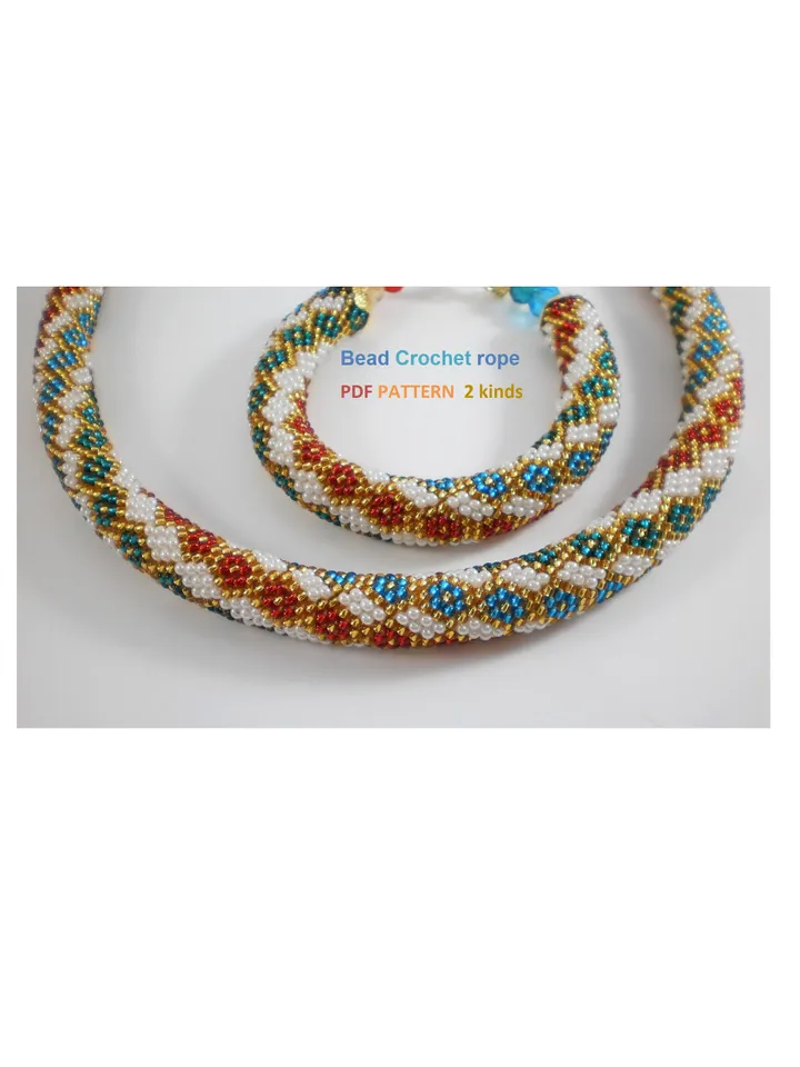 Bead Crochet Necklace Bracelet pattern,Rope bead crochet, pattern seed beads, DIY, bead jewelery, Instant Download, PDF fail