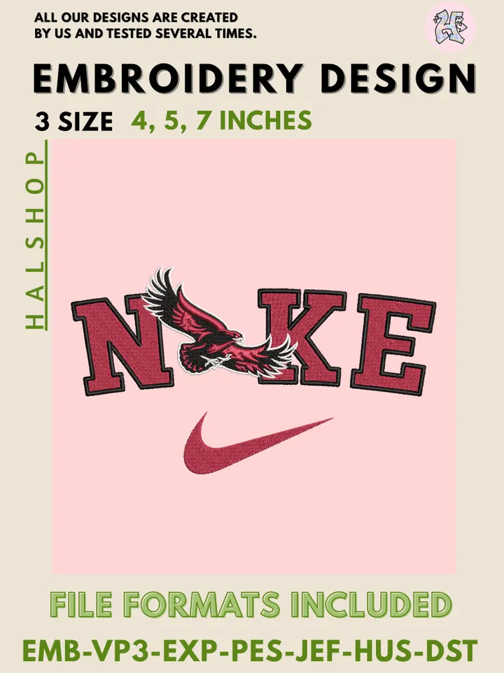 NCAA Saint Joseph’s Hawks Nike Logo Embroidery Designs | Machine Embroidery Files | 3 Sizes, 6 Formats | NCAA College Team Design