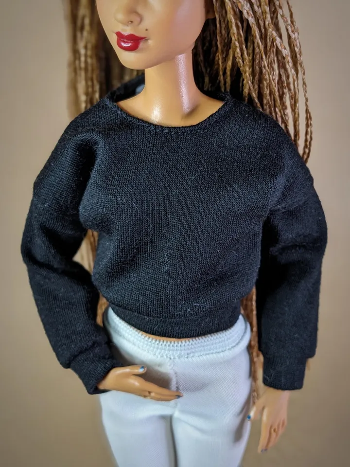 Black long-sleeve shirt for 1/6 scale fashion female dolls