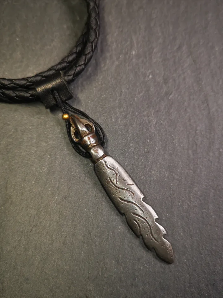 Gandhanra Vintage Tibetan Buddhism Amulet,Fire Vajra Sword of Wisdom Buddha Manjushri, Made of Cold Iron,2.8"