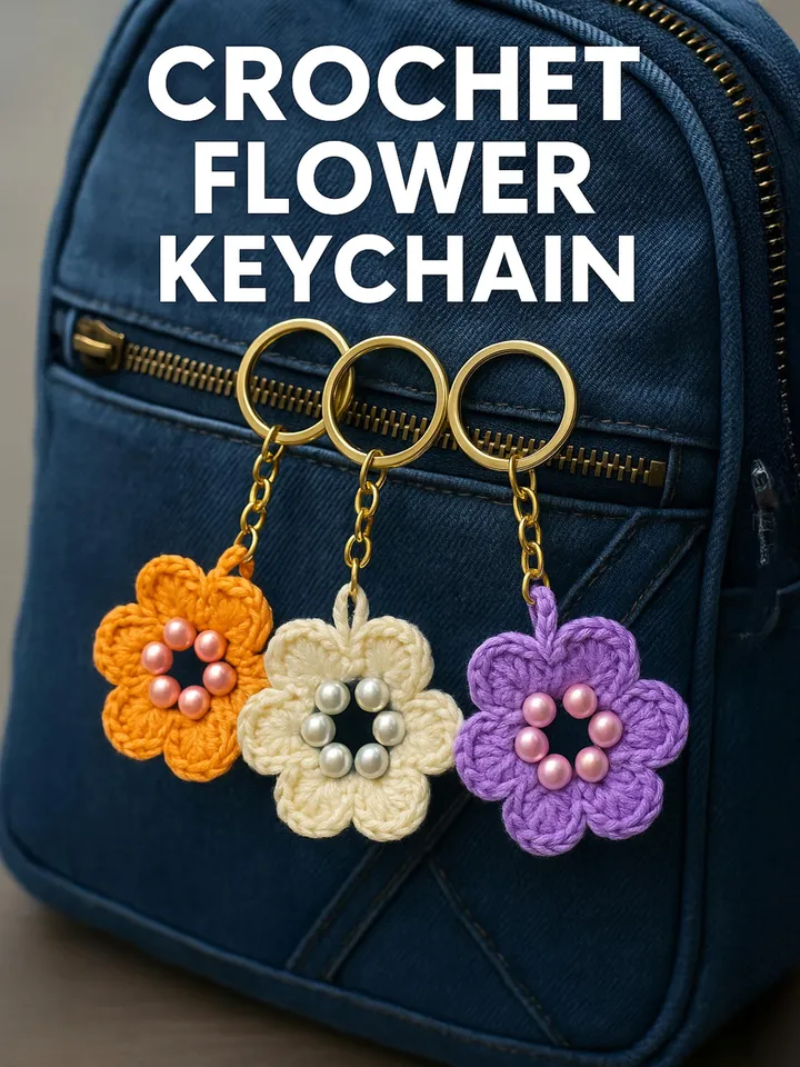 Easy Crochet Flower Keychain Pattern, Easy PDF Mini Crochet Design for Car Accessories or Valentine's Day Gift