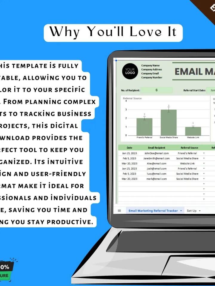 Email Marketing Referral Tracker Template, Google Sheets, Campaign Performance Monitoring Tool