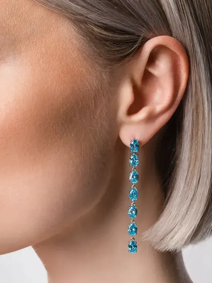 Women's long earrings 925 silver with topaz