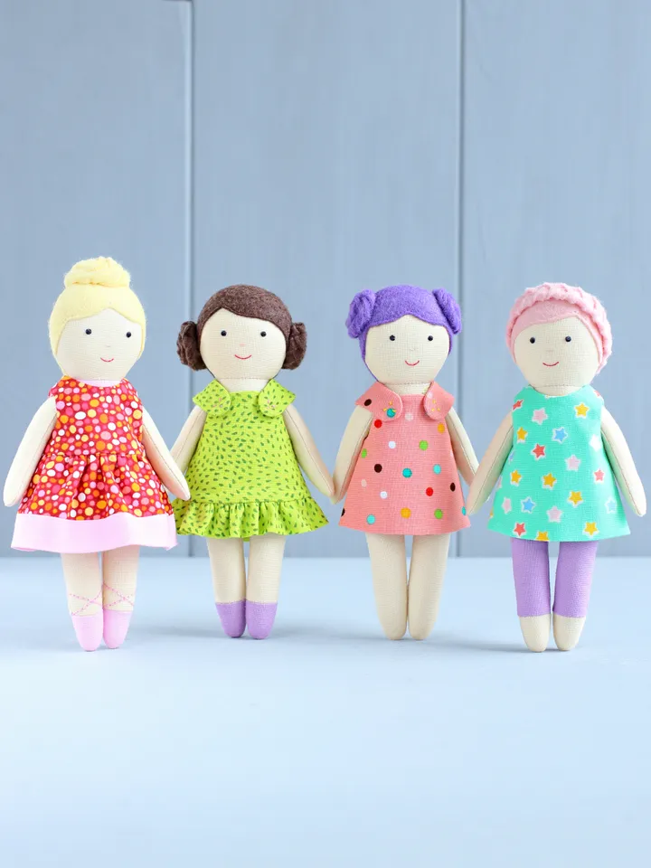 PDF Four 16 cm (6″) Mini Rag Dolls Sewing Pattern