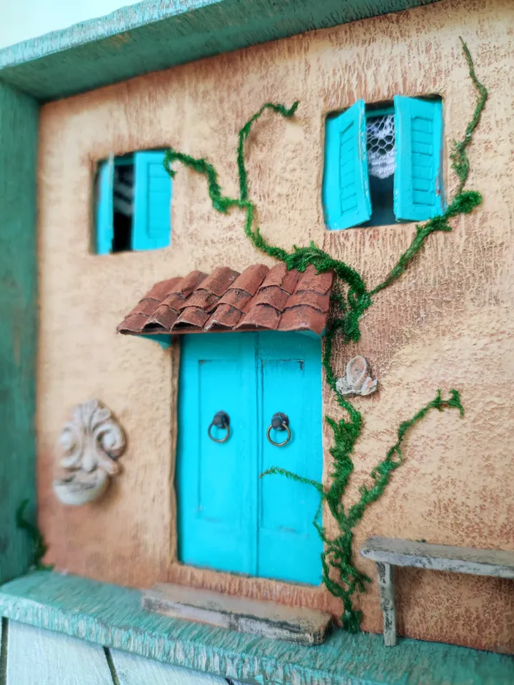 Shadow box 3D painting miniature on the wall Old Italian House
