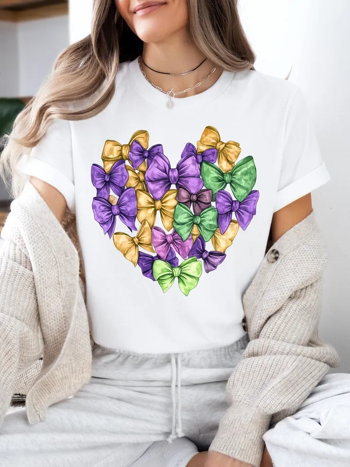 Mardi Gras Heart Brushstroke png, Coquette Bow Mardi Gras Shirt Mardi Beads Louisiana Festival,New Orleans Carnival Heart Brushstroke png