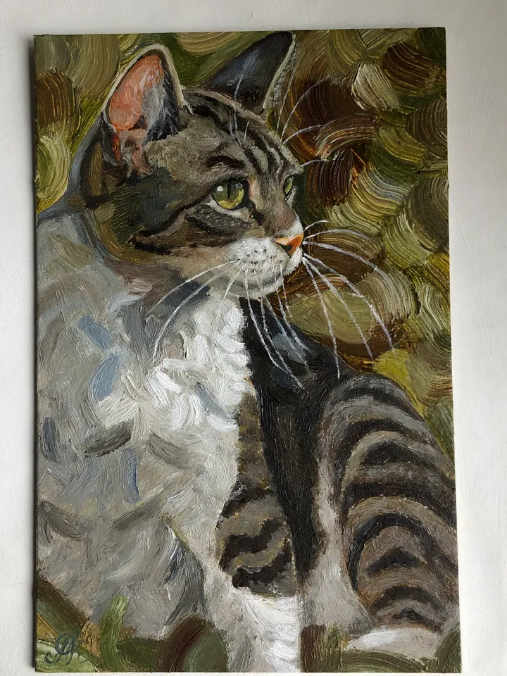 Cute cat portrait pet painting original oil painting hand painted modern impasto painting wall art 6x9 inches