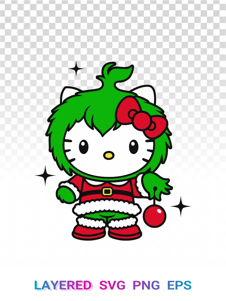 Hello Kitty Grinch SVG PNG, Sanrio Christmas Costume Clipart