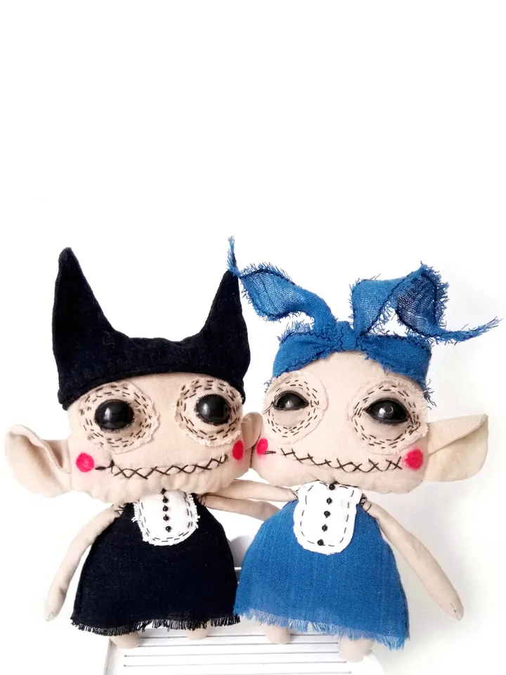 Handcrafted Art Dolls, Spooky Funny Fabric Interior Toys: One-of-a-Kind Weird Voodoo Dolls, Unique, Quirky and Whimsical. FREE SHIPPING!