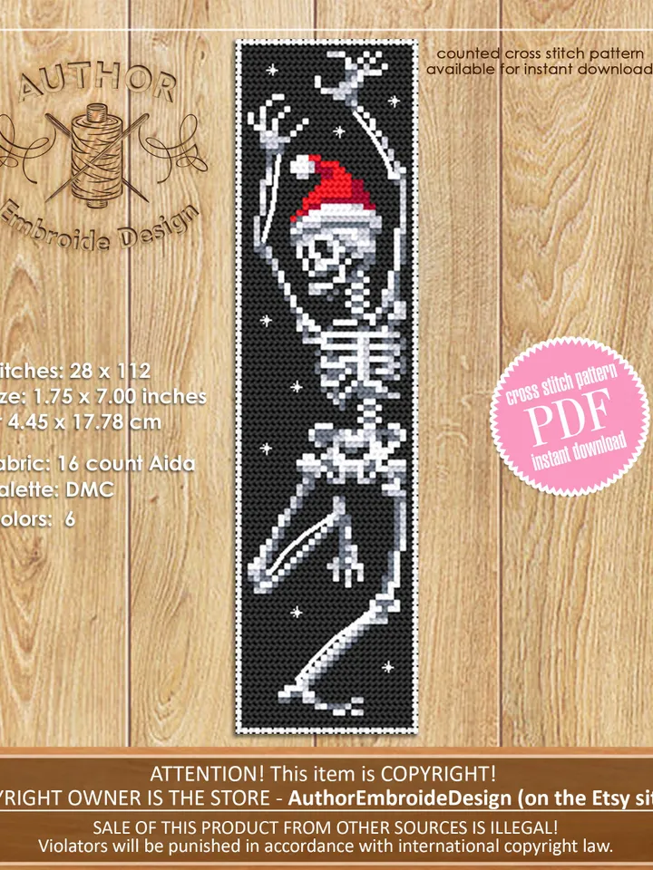 Gothic bookmark set cross stitch pattern PDF download Halloween Christmas cross stitch chart, Dancing skeleton cross stitch, Horror  #B137