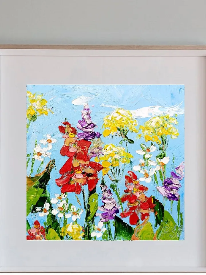 Wildflower Painting Flower Daisy Original Art 6x6” Floral hand-painted Mini Landscape Art Small Unique Art Decor by ArtProkopaloSv