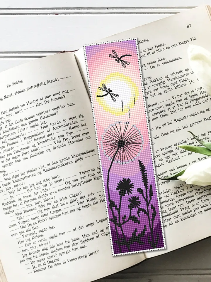 Nature bookmark cross stitch pattern download PDF Handmade bookmark digital, Summer sunset cross stitch chart Floral blackwork pattern #B110