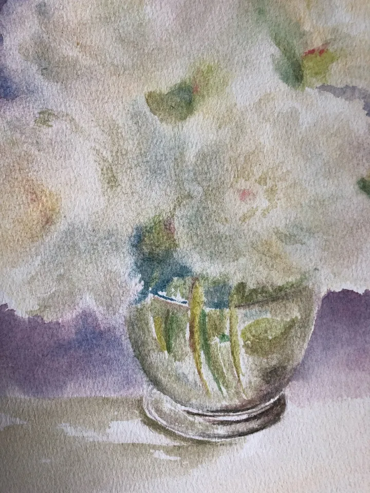 White pionies in vase wall art hand painted modern watercolour painting