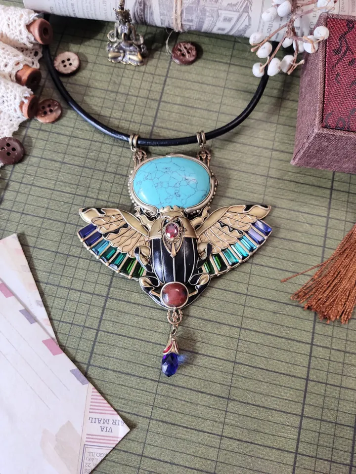 Scarab necklace with turquoise