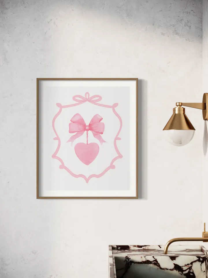 Pink Bow Painting Watercolor Art Print, Soft Girl Decor, Newborn Girl, Coquette Pink Bow, Nursery Room, Girly Apartment Art, Baby Gift