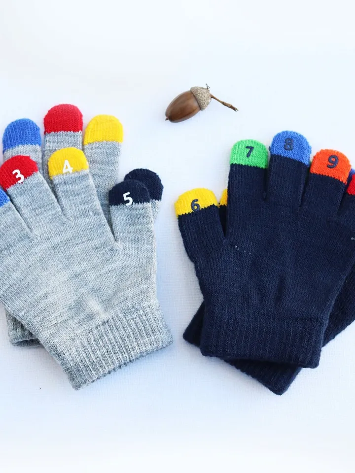 Gloves for boy, Kids finger gloves, toddler stretch winter gloves, colourful fun hands