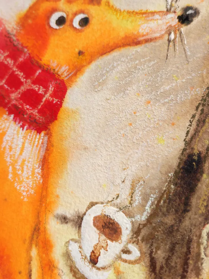 27×27cm Artwork by Julia Schigal "The Warm Autumn" - watercolor, gouache, pastel