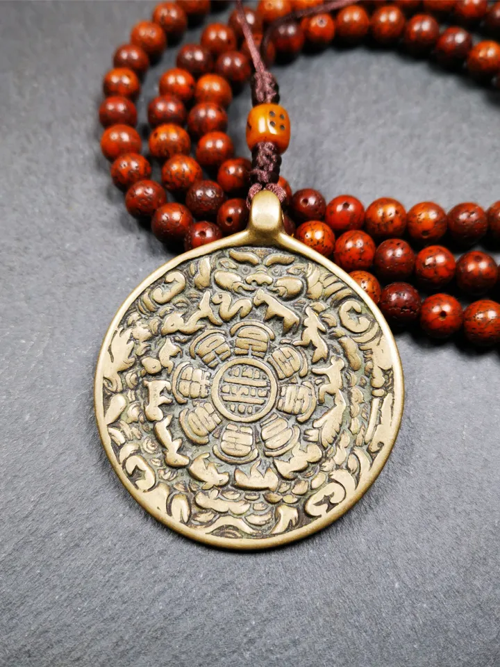 Gandhanra Antique SIPAHO(srid pa ho) Amulet, Tibetan Buddhist Astrology Calendar Badge,12 zodiac Melong Mirror, Jiugong Bagua,30 Years Old