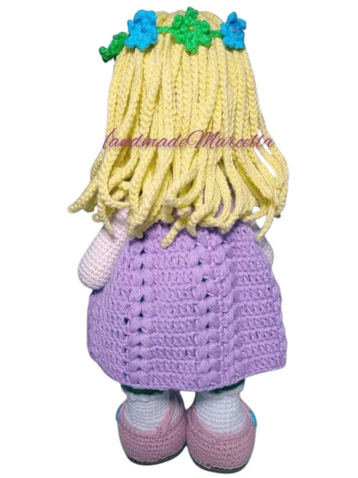 Princess Charlotte Crochet Doll โ 33 cm Handmade Amigurumi โ Articulated Cotton Doll with Flower Crown & Bunny โ Gift for Girls
