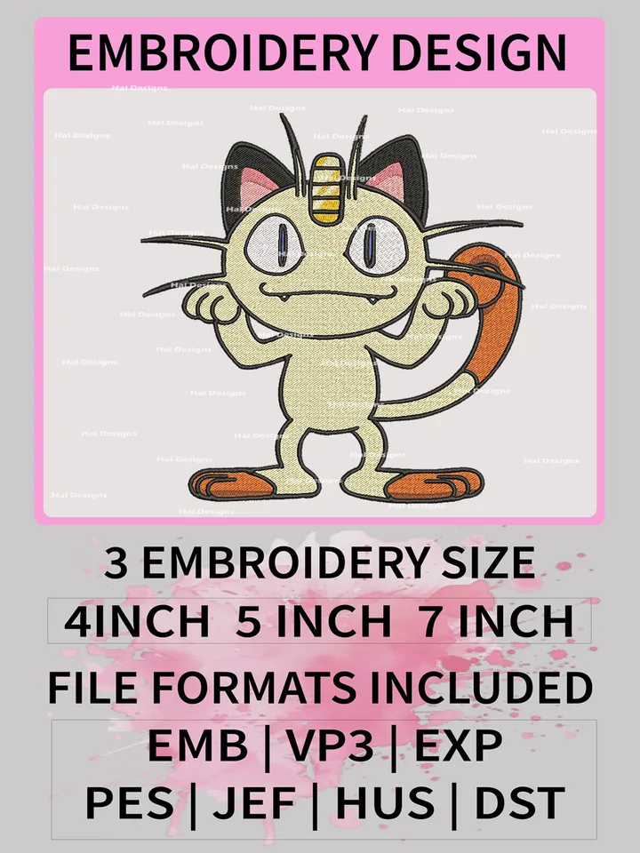 Pokemon Meowth Embroidery Design, Pokemon Dmbroidery, Anime Design, Embroidery file, Digital download