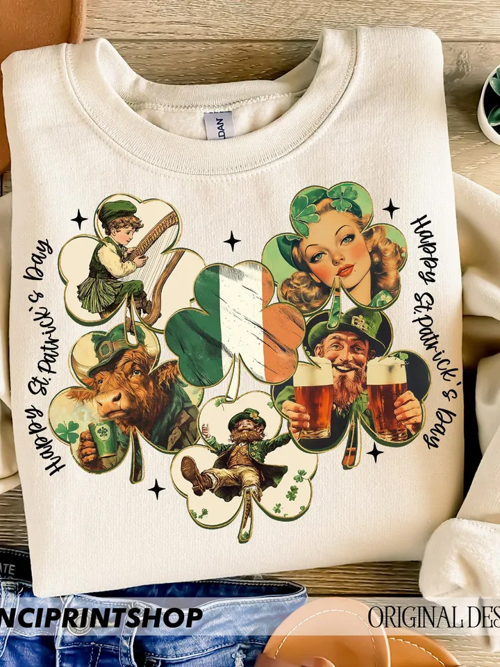 Vintage St Patricks Day png, Happy St patricks Day png, Leprechaun png, Retro St patricks, Lucky Shamrock png, Irish png, Highland Cow png