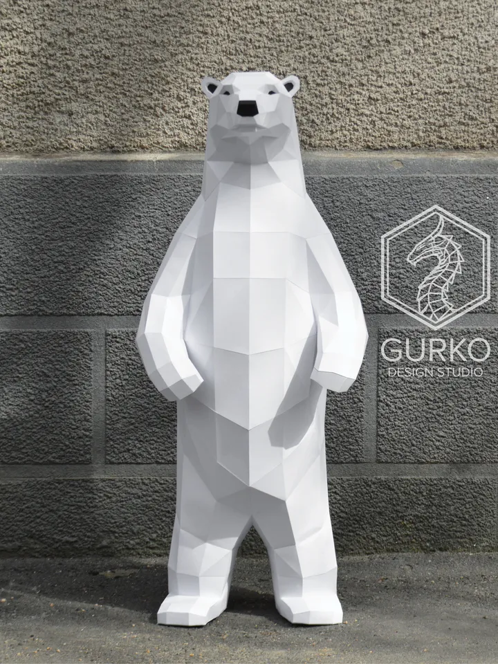 Polar Bear ( 1 and 2 metres) Papercraft, Digital Template, PDF Download, Gurko, Low Poly, Pepakura, DIY Origami Sculpture, Paper Party Decor