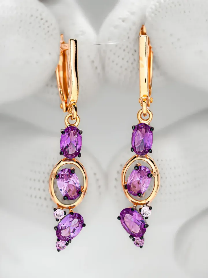 Earrings jewelry silver gilded 925 samples with Alexandrite