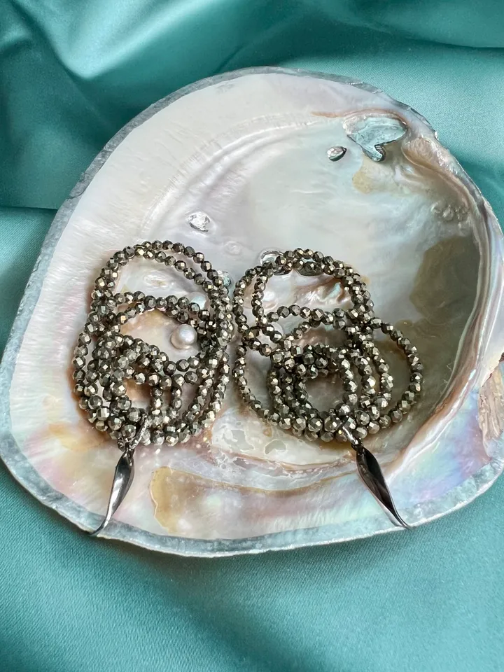 Pyrite Dangling Hoops Earrings