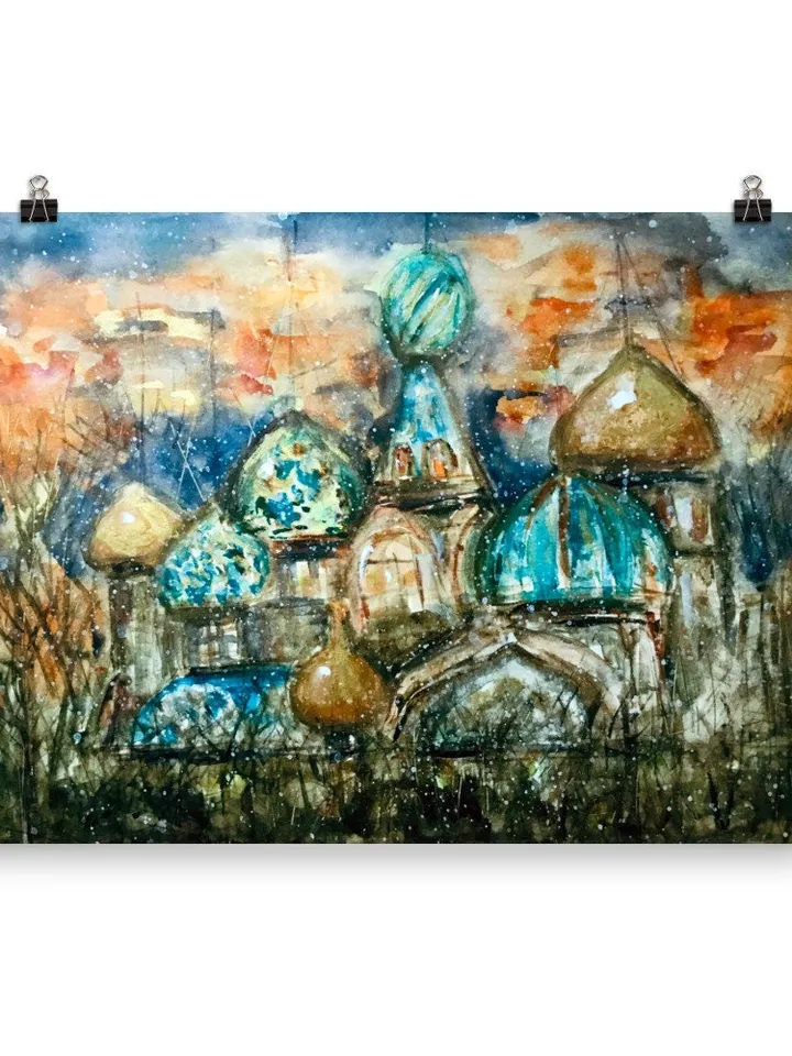 Saint Petersburg Photo paper poster from my original watercolor painting,cityscape posters,Russian church posters,Russian city painting