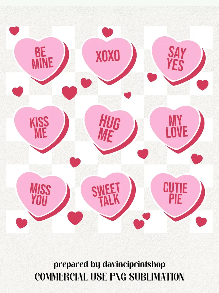 Valentines Conversation Hearts PNG, Valentines Candy Heart png, Valentines png, Love png, Candy Heart png, Valentines Sublimation, Retro png