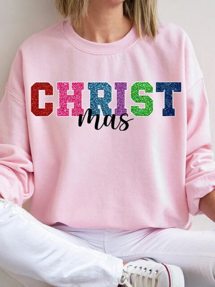 Christ PNG Christmas Sweatshirt Sublimation Design Faux Glitter Sequin PNG Embroidery Letters PNG Sparkly Christmas png
