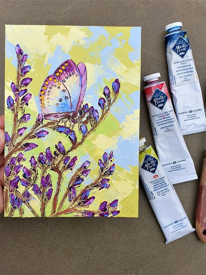 Lavender Painting Butterfly Original Art Floral Wall Art Flower Painting Small