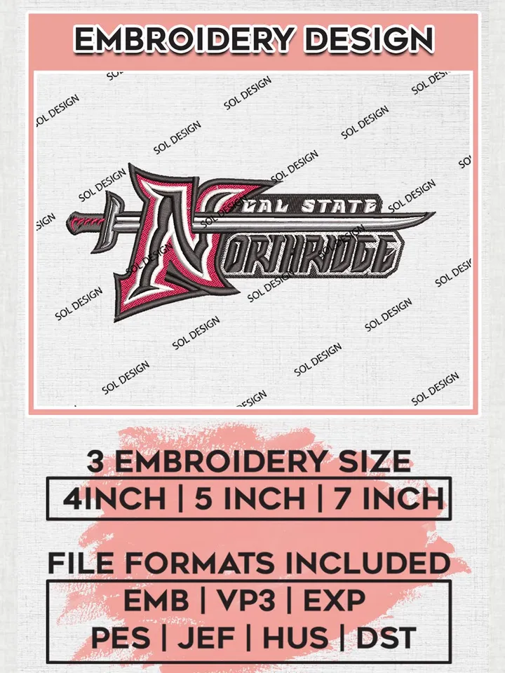NCAA Cal State Northridge Team Writing Logo Machine Embroidery Design, NCAA Cal State Northridge Matadors Team Design Design files, NCAA Team Embroidery Designs, NCAA Machine Embroidery Designs, Digital Download