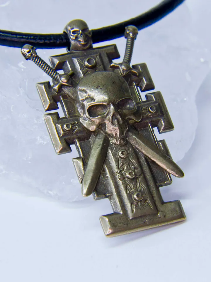 Solid Brass Ordo Xenos Insignia with Skull and Crossed Swords