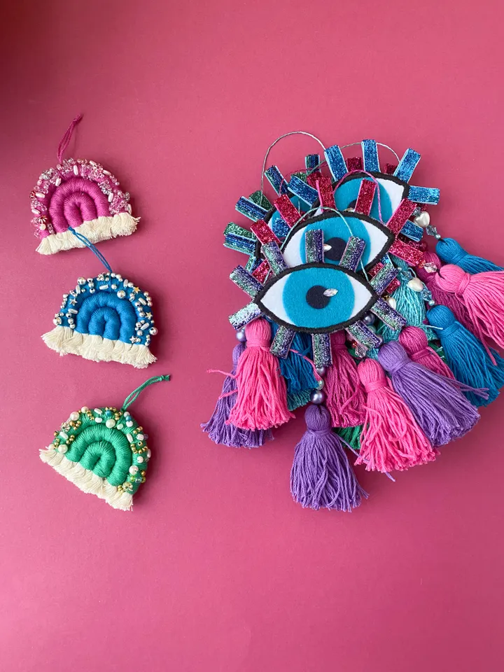 Evil eye ornaments, Unique Christmas gift set, Colorful Christmas, Witchy Christmas