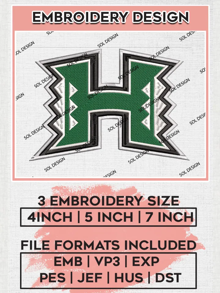 Hawai'i Rainbow Warriors Logo Machine Embroidery Design, NCAA Hawai'i Rainbow Warriors Embroidery Design Design files, NCAA Embroidery Designs, NCAA Machine Embroidery Designs, Digital Download