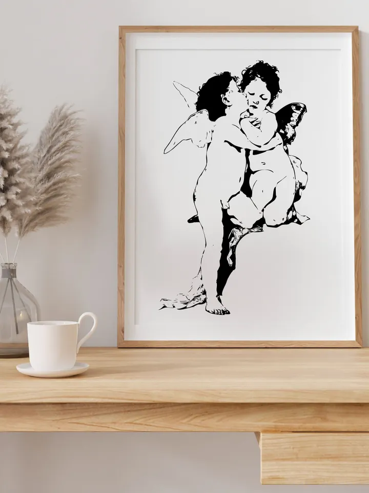 Cupid and Psyche Wall Art, Cupid and Psyche, Mythology, Greek Mythology, Greek, Minimalist Lines, Greek Mythology Wall Art, Valentines Day