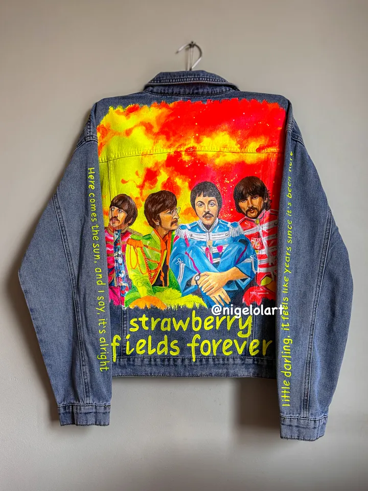 The Beatles Custom denim jacket Painted denim jacket Jean jacket blue Personalized jacket