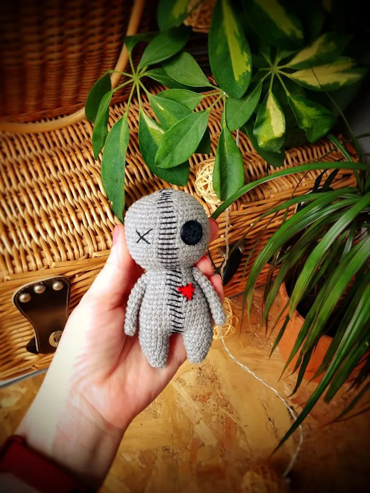 Creepy miniature voodoo doll with heart. Mini doll best gift for Valentine's day. Voodoo Doll Zombie gothic