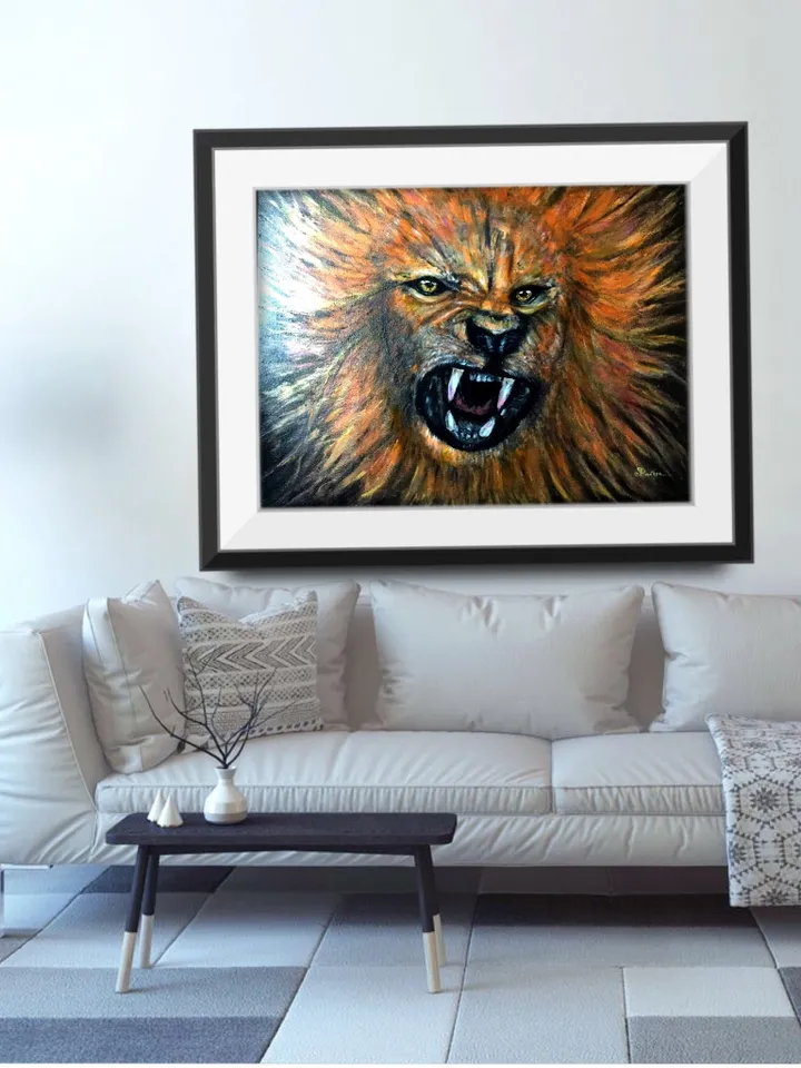 Lion painting ,roaring lion ,glow in the dark acrylic painting,canvas board,wall hanging,gift for him